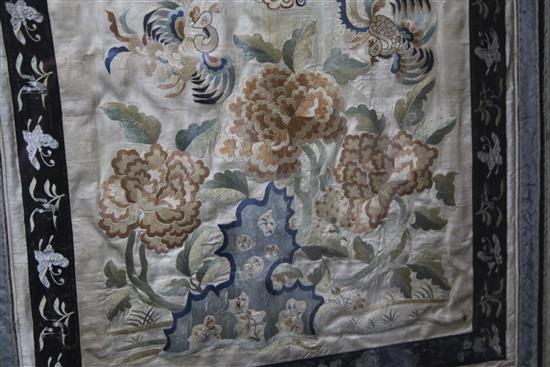 A Chinese embroidered silk panel, 19th century, 96cm x 57cm
